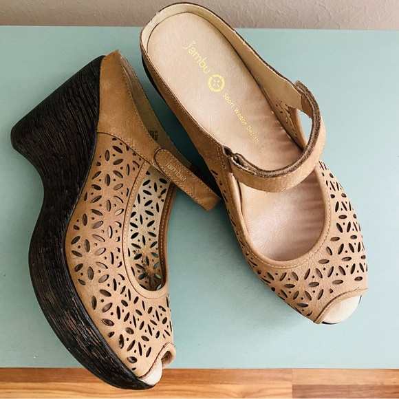 Jambu Leather Platform MaryJane Tan Sandals Women’s Size 9.5 - Picture 3 of 14